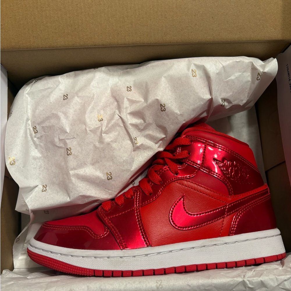 Nike Red Sneakers High-Top with Glossy Finish